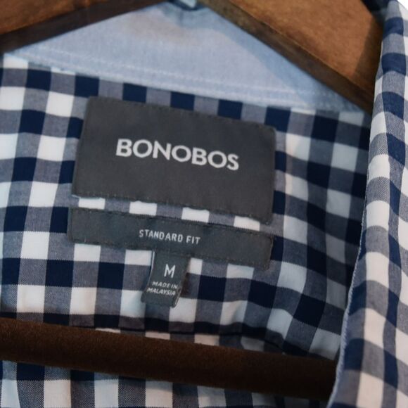 Bonobos Navy Gingham Check Shirt Size M Standard Fit Preppy Classiccore EUC - Picture 6 of 8